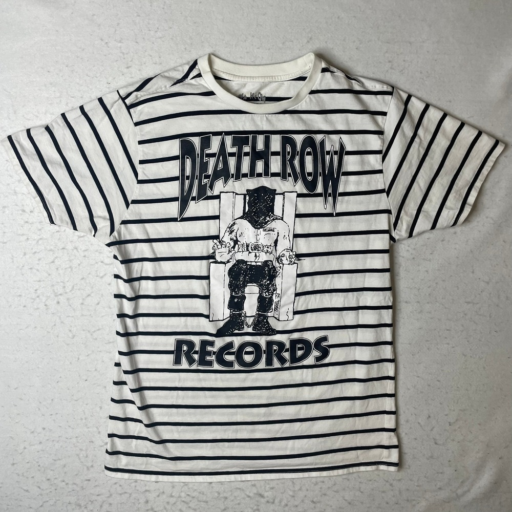 Death Row Records Graphic T Shirt White Black Stripes Size L